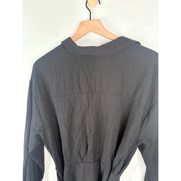 Zara Black Long Sleeve Shirt Dress Womens Large Belt Tie Waist Blogger Fave - Picture 9 of 11